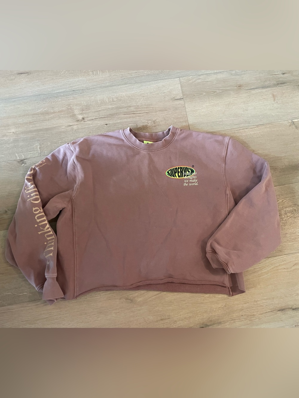 SUPERVSN thinking different cropped  Mauve Graphic crew neck Sweatshirt M